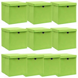 Cutii depozitare cu capace 10 buc. verde, 32x32x32 cm, textil GartenMobel Dekor, vidaXL