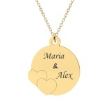 Beth - Colier personalizat banut cu inimioare si nume argint 925 placat cu aur galben 24K