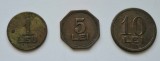 Set jetoane Consiliul Muncitorilor din Valea Jiului, Petrosani de 3 valori nominale diferite: 1, 5 si 10 lei. Stari intre XF si UNC.