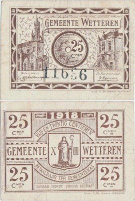 1918 , 25 centiemen ( DB WE125 ) - Wetteren ( Belgia ) foto