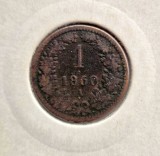 Austria 1 Kreuzer 1860 A moneda cupru km # 2186 Franz Joseph I, Europa