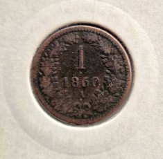 Austria 1 Kreuzer 1860 A moneda cupru km # 2186 Franz Joseph I