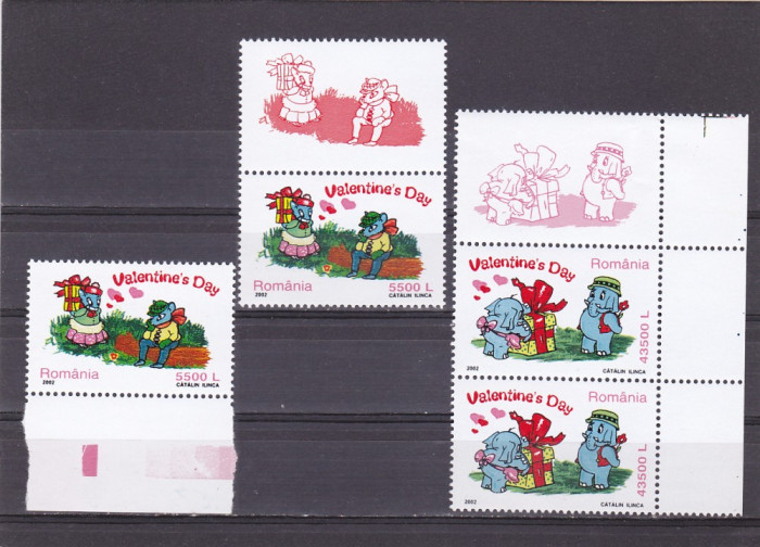 ZIUA INDRAGOSTITILOR,SERIE CU VINIETA + 1 SERIE,2002, MNH ** ROMANIA.