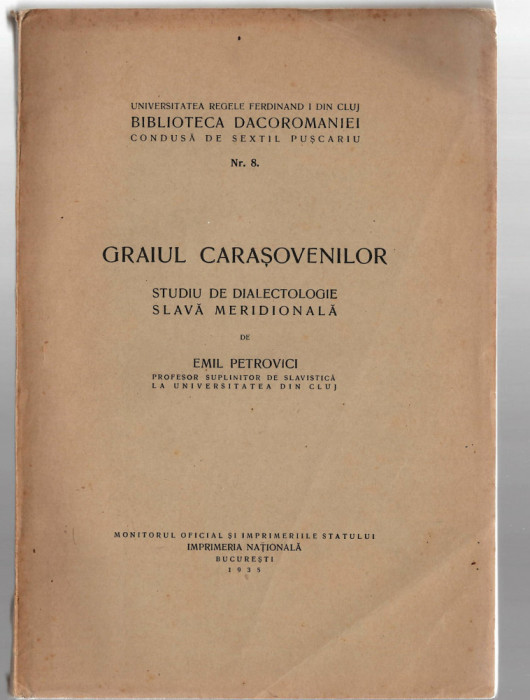 Graiul Carasovenilor - Emil Petrovici, Biblioteca Dacoromaniei, 1935