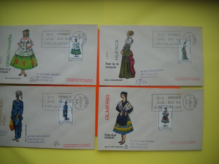 HOPCT PLIC FDC S NR 336 SET 5 FDC -COSTUME POPULARE DIN SPANIA 1967 -NECIRCULAT