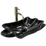 Lavoar Ceramic Negru REA Sea Black, Montare Blat/Dulap + Dop Click-Clack, Design Modern