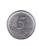 Moneda Brazilia 5 centavos 1997, stare foarte buna, curata, America Centrala si de Sud, Fier
