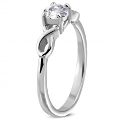 Inel de logodnă cu zirconiu și fundă curbată din oțel - Marime inel: 54