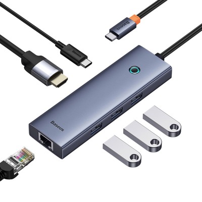 Baseus - Docking Station UltraJoy (B00052807813-00) - Type-C to HDMI, 3xUSB, Type-C, RJ45, 4K@60Hz - Space Grey foto