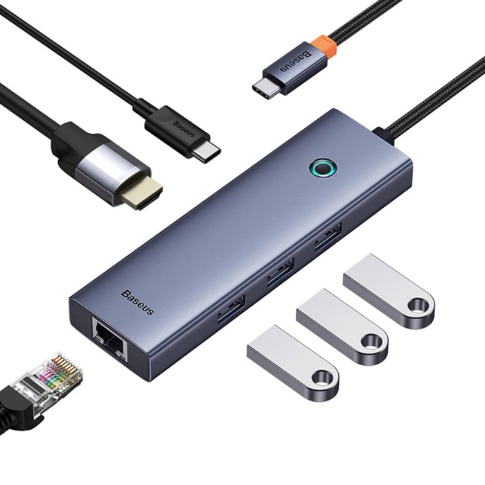 Baseus - Docking Station UltraJoy (B00052807813-00) - Type-C to HDMI, 3xUSB, Type-C, RJ45, 4K@60Hz - Space Grey