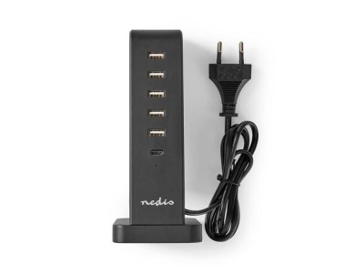 Incarcator multiport de familie Nedis 5x USB 2.1A (max) 45W + 1x USB type C 30W PD negru foto