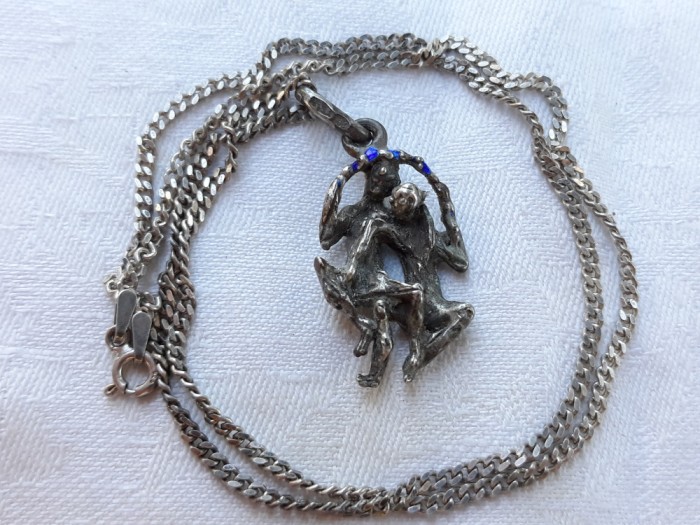 argint MEDALION INDRAGOSTITI 1920 art deco FRANTA de efect UNIC splendid pe Lant argint