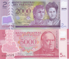 Bancnota Paraguay 2.000 si 5.000 Guaranies 2016/17 - P228/234 UNC ( polimer x2 ) foto