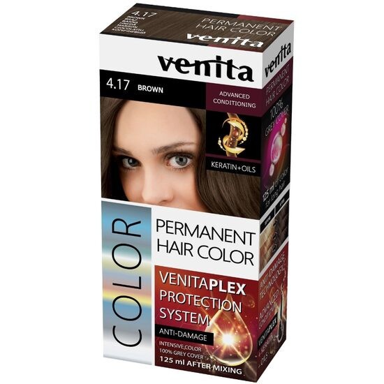 Vopsea de par permanenta, Venita Plex, 125 ml, Nr 4.17, Saten