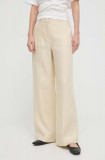 Weekend Max Mara pantaloni din in culoarea bej, lat, high waist 2415130000000