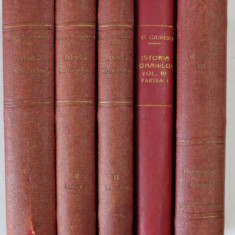 ISTORIA ROMANILOR de CONSTANTIN C. GIURESCU , 5 CARTI : VOLUMUL I , VOLUMUL II , PARTILE I - II , VOLUMUL III - PARTILE I - II , 1938 - 1946