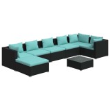 Cumpara ieftin Set mobilier de gradina cu perne, 8 piese, negru, poliratan