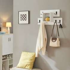 Cuier de perete alb cu raft si 6 carlige duble, 60 cm, en.casa