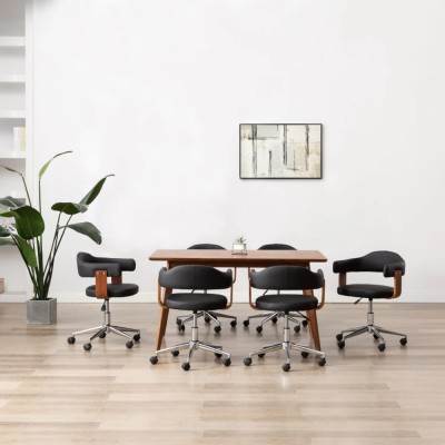 vidaXL Scaune pivotante, 6 buc. negru, lemn curbat &amp;amp; piele ecologică 3054892 foto