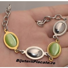Bratara Auriu si Argintiu cu piatra verde BF925A