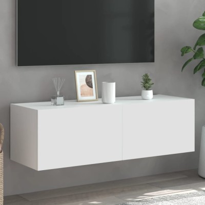vidaXL Comodă TV de perete cu lumini LED, alb, 100x35x31 cm foto