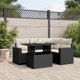 vidaXL Set mobilier de grădină cu perne, 5 piese, negru, poliratan 3267246