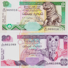 Bancnota Sri Lanka 10 si 20 Rupii 2001 - P115a/116a UNC ( set x2 )