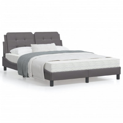 vidaXL Cadru de pat cu tăblie, gri, 140x190 cm, piele ecologică foto