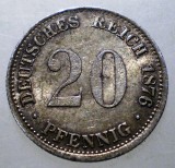 F.004 GERMANIA 20 PFENNIG 1876 G XF ARGINT
