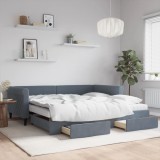 Cumpara ieftin Pat de zi cu extensie și sertare gri &icirc;nchis 100x200cm catifea