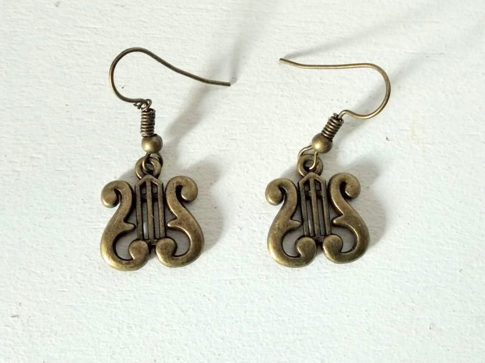 Cercei lira / harpa, metal bronz, 3,5cm | Okazii.ro