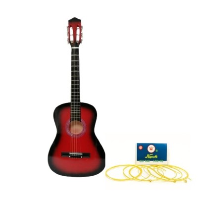 Chitara clasica din lemn 4/4, set de corzi aurii inclus, 95 cm, Clasic, rosu foto