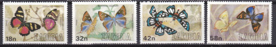 DB1 Fauna Fluturi Zambia 1980 4 v. MNH foto