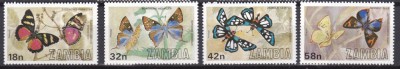 DB1 Fauna Fluturi Zambia 1980 4 v. MNH foto