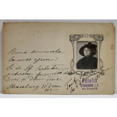 CARTE POSTALA - FELICITARE , CU MICA FOTOGRAFIE INSERATA , 1912