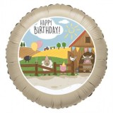 Balon folie &quot;Happy Birthday&quot; ferma vesela rotund 43 cm