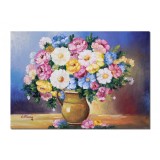 Tablou cu flori pictat manual, Parfum de sarbatoare, 70x50cm ulei pe panza, gata de expus pe perete