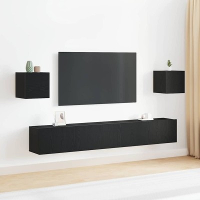 vidaXL Set de 6 piese pentru cabinet TV - montat pe perete, lemn de stejar negru 3393241 foto