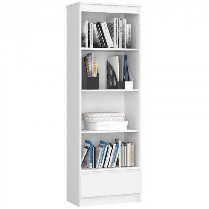 Biblioteca, placa laminata, 1 sertar, 4 rafturi, alb, 60x35x180 cm&nbsp;