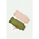 Set 2 body-uri fara maneci bebe unisex din bumbac organic si modal - Verde/Blush, BabyCosy (Marime: 9-12 luni)