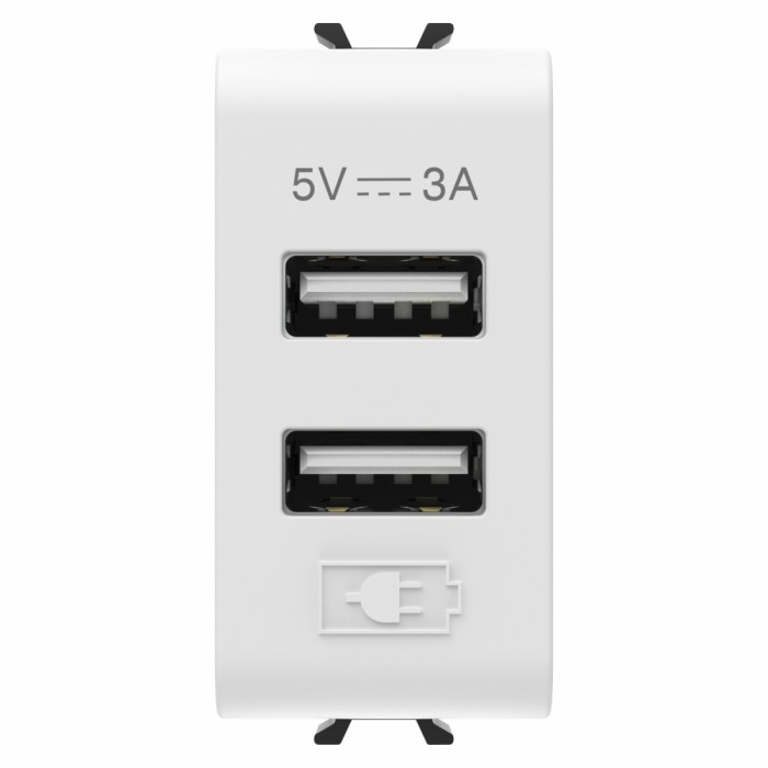Priza USB tip A 1M alimentare dubla 5V Gewiss Chorus alb satinat MAT GW15447