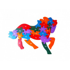 Puzzle 3D din lemn pentru copii cu Alfabet si Cifre, Cal, 26 piese, 30 cm, 18016SX