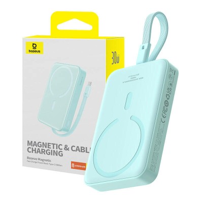 POWER BANK Baseus Magnetic Mini Wireless, 10000mAh, max 30W pe cablu, 1 x USB Type-C output/input, 15W wireless charging, albastru, &amp;amp;quot;P1002210B333 foto