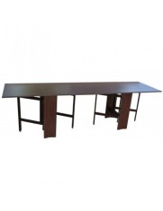 Masa plianta 12 persoane, Pal Melaminat, insertii lemn masiv, sistem cuplare blat, 274x75x78 cm, wenge