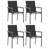 Scaune de gradina, 4 buc., negru, 55x61,5x90 cm, textilena&amp;otel