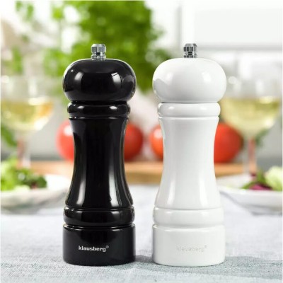 Set de 2 rasnite pentru sare, piper si alte condimente, din lemn masiv, reincarcabile, 5,5x16,3 cm, mecanism de reglabil, alb negru, Klausberg foto