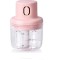 Mini tocator electric, pentru alimente, capacitate 250ml, cu 3 lame puternice, rezistent la apa, incarcare USB, roz