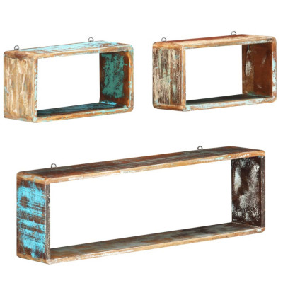 vidaXL Set rafturi de perete cub, 3 piese, lemn masiv reciclat foto