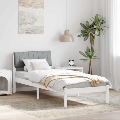 vidaXL Cadru de pat Alb și gri deschis 80 x 200 cm Lemn masiv de pin 878713 foto