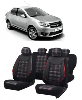 Set huse scaune Dacia Logan 2012-2020 Piele + Textil (Compatibile cu sistem AIRBAG) foto